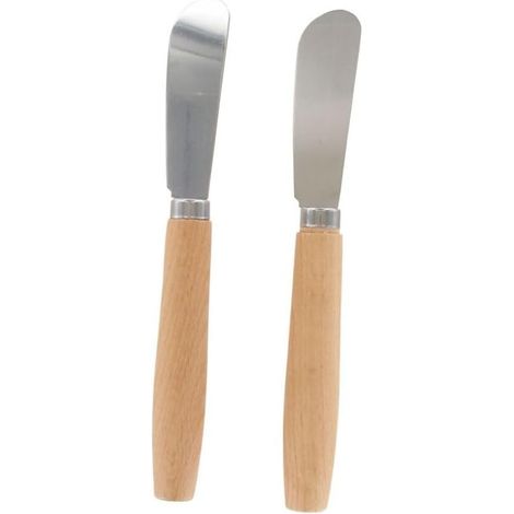 Lot de 2 Couteaux à beurre, Acier inoxydable, Bois, 17,3 cm, Pour tartiner (1/5)