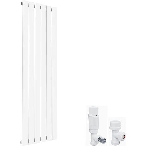 ELEGANT 1600 x 452 mm White Vertical Column Radiator Single Flat Panel Designer Bathroom Radiator + White Thermostatic Radiator Valves (1/5)