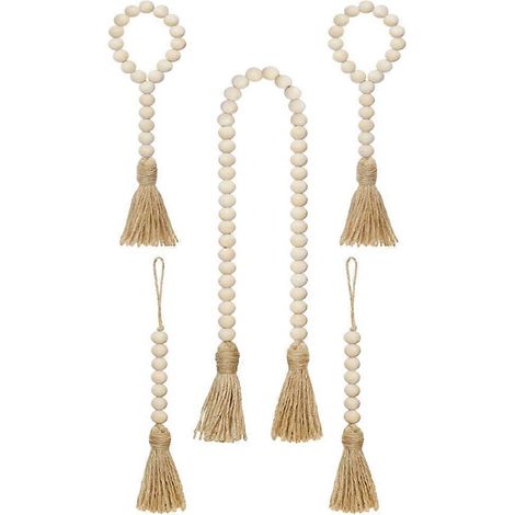 Guirlande de perles en bois style ferme avec pompon et pendentif, 5 pièces, pour décoration intérieure. (1/5)