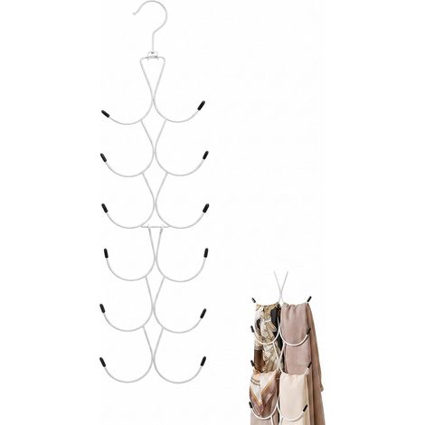 Porte-Foulard avec 12 Crochets, 6 Niveaux - Cintre Porte-Ceinture Métal Blanc Pliable - Organisateur Armoire Gain de Place, Anti-Enchevêtrement (1/5)