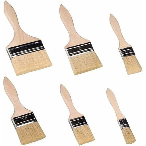 Pinceaux Peinture Mur, Pinceau Plat, Pinceaux 6 Pièces, Pinceaux Professionnels Manche en Bois Peinture Brosses Pinceaux de Poils Naturels Adapté Aux Murs, Aux Meubles, Aux Volets-- (1/5)