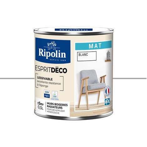 Peinture Murale Toutes Pièces - Mat - 0,5L - Blanc - Ripolin (1/5)