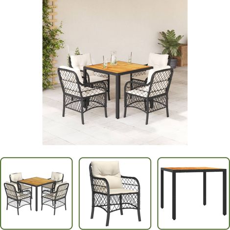 vidaXL Sitzkissen - 5-tlg. Garten-Essgruppe mit Kissen Schwarz Poly Rattan (1/5)