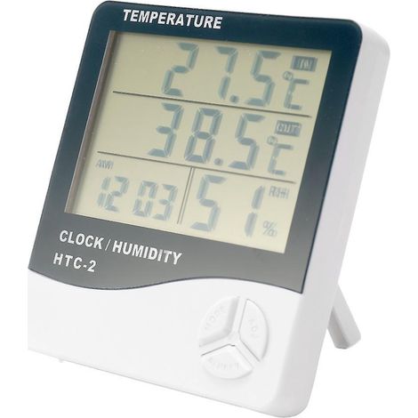Großes digitales Display für den Innen- und Außenbereich: Thermometer, Hygrometer, Uhr, Kalender, Wecker