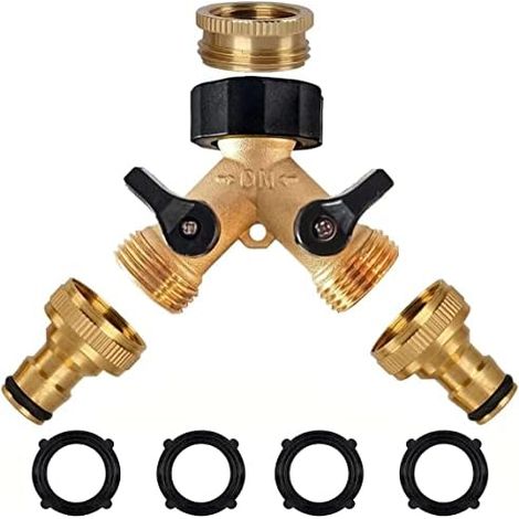 Raccord de Tuyau d'arrosage en Laiton 3/4", 2-Voies Y-Distributeur raccord Robinet à 2 Voies avec vannes Marche/arrêt, Adaptateur pour la Maison, Le Jardin et l'extérieur. - 0.75 inches (1/5)