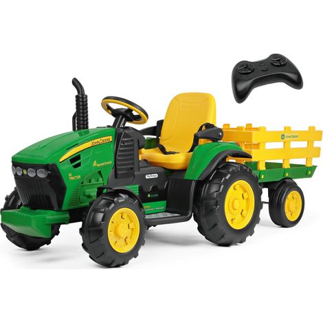 PEG John Deere RC Tractor - Trattore Elettrico Cavalcabile e Telecomandato per Bambini, 12V, con Rimorchio, Telecomando, 2 Ruote Motrici, Radio FM, da 1 Anno (1/4)