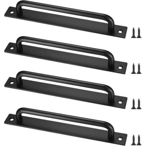 4 Pièces Poignée De Porte De Grange Coulissante, Avec Plaque Acier Inox Pour Portes De Grange Armoire Placard Noir Espacement Des Trous De 128 Mm (1/4)