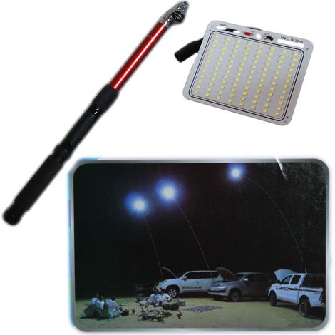 TrAdE Shop Traesio - Asta Allungabile 3,6 Mt Pannello Led Smd 96 Led Luce Bianca 48w Pesca Campeggio - (1/4)