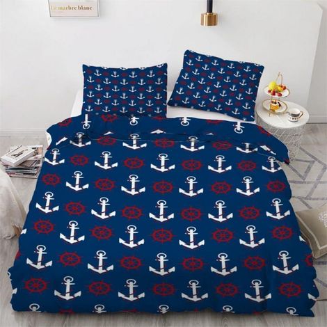 Bettwäsche-Set 135x200 cm 4-teilig mit Anker-Motiv, 100% Mikrofaser, Wendebettwäsche mit Reißverschluss