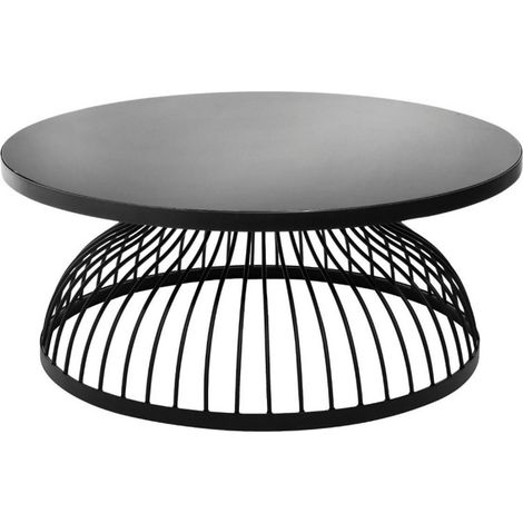 Table basse en bois coloris noir en verre - D. 90 x H. 38 cm -PEGANE-