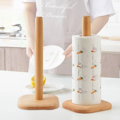 Porte-essuie-tout en bois, support sur pied pour plan de travail, table à manger, base carrée (1/5)