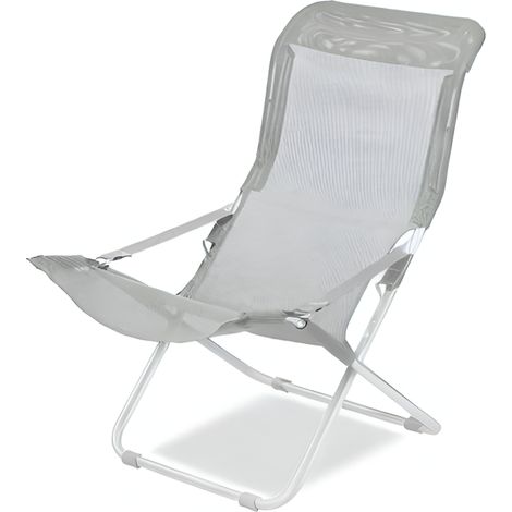 Poltrona Sdraio Da Esterno Regolabile In 3 Posizioni Linea Fiesta Con Telaio In Acciaio Bianco E Telo In Texfil Grigio (1/3)