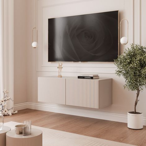 Meuble TV Mural ANGEL - avec LED - 2 portes - 100x40x36 cm - Cachemire (1/5)