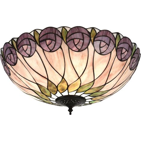 Interiors 1900 Lighting - Soffitto a 2 luci grande a filo bronzo scuro chiaro, vetro Tiffany, E27 (1/4)