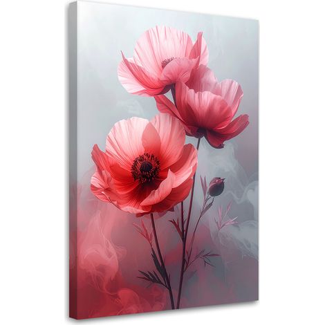 Tableau Moderne, Fleurs botaniques délicates rouges,20x30 (1/4)