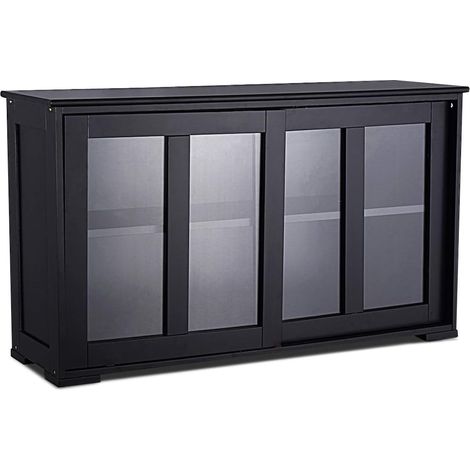COSTWAY Aparador Cocina Armario de Baño Multiusos Gabinete Lateral con Puertas Correderas (Negro) (1/5)
