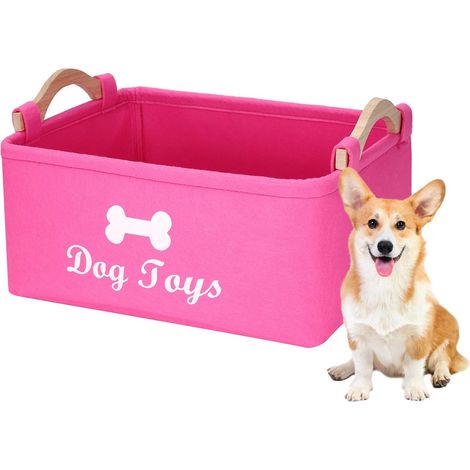 1 Boîte de rangement, feutre, poignée en bois, pliable, pour jouets chien et accessoires maison (1/5)