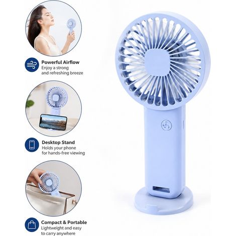 Ventilateur Mini de Poche USB avec Support Telephone Bleu Clair 9.6 x 3.1 x 18.5 cm - Portable Bureau Rechargeable (1/5)