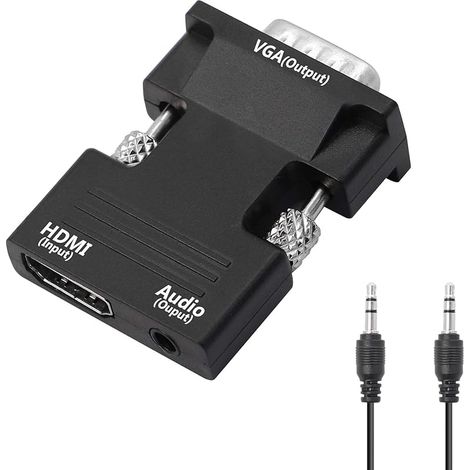 Adaptateur HDMI vers VGA avec Prise Audio 3,5 mm convertisseur HDMI Femelle vers VGA mâle, Compatible avec Ordinateur de Bureau, Ordinateur Portable, PC, Moniteur, projecteur, HDTV et (1/5)