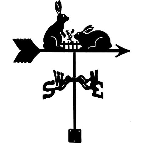 Girouette en métal avec silhouette de deux lapins - Girouette décorative rurale pour jardin, toit et extérieur, noire, adaptée à toutes les conditions météorologiques, idéale comme décoration de jardi