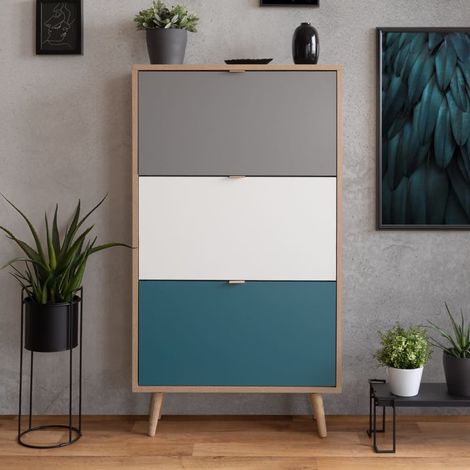 Meuble à Chaussures Armoire à Chaussures Meuble d'entrée C-uba 42 Chêne Sonoma et tricolore 84050 (1/5)