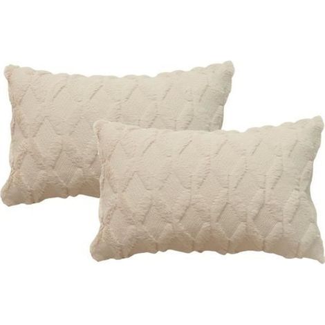 2pcs de Housses de Coussin rectangulaire 30cm x 50cm en Peluche style scandinave couleur unie - Beige (1/4)