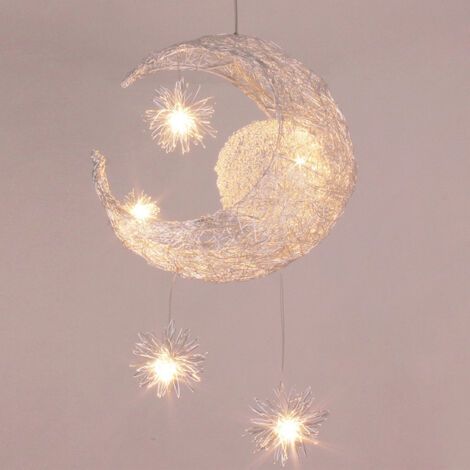 royaluxe -Lustre Suspension Industrielle Lune étoiles LED Plafonnier Luminaire Aluminium avec 5 Ampoules pour Enfants Chambre (Lumière chaude) (1/5)