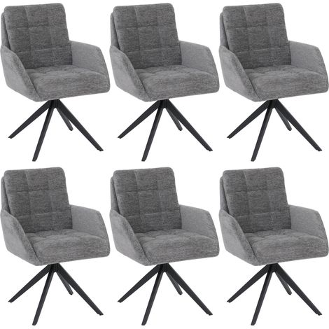 [NEUWERTIG] 6er-Set Esszimmerstuhl HHG-705, Küchenstuhl drehbar Auto-Return, Stoff Chenille (680g/m²) Öko-Tex Metall MVG grau