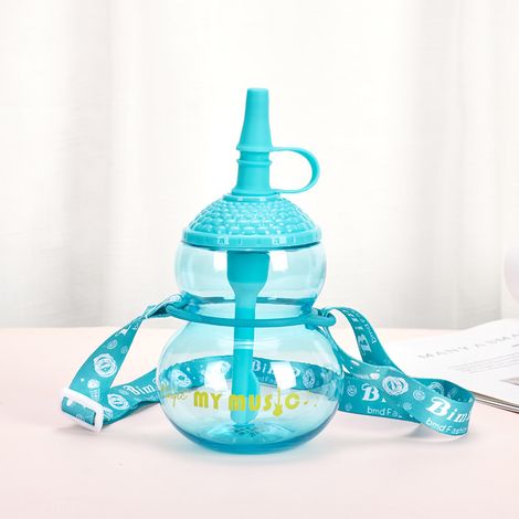 Gourde pour enfants transparente en forme de calebasse, écologique, sans odeur, portable, avec paille et dragonne bleue (1/3)