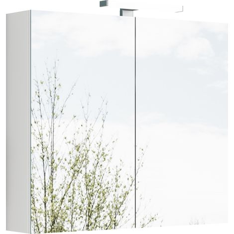 Mobile bagno specchio 80 cm bianco, contenitore, LED, presa francese FloraGrace (1/5)