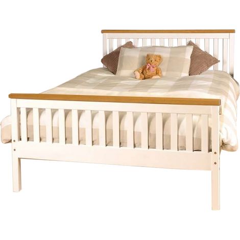 3ft Wooden Bed Frame in White with Caramel Bar