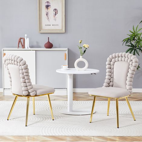 Sedie da pranzo 71/56/55 cm in velluto grigio chiaro, set da 2, schienale alto decorativo e struttura in metallo (1/5)