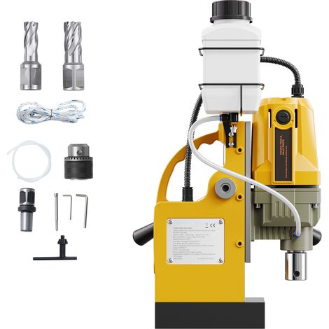 Mophorn Trapano magnetico-Motore da 1200W, diametro alesante da 1,6 pollici, trapano elettrico da 2810 lbf con 2 punte di carotaggio, giallo