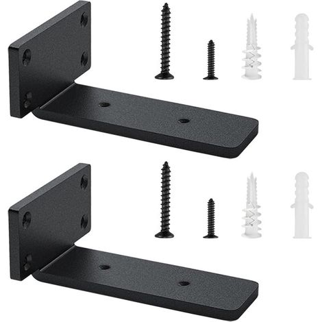 Set mit 2 schwebenden Regalträgern (15 cm), Schwerlast-Regalträger, Industrieregalträger mit passenden Schrauben, Regalwinkel, Tragfähigkeit 75 kg (Schwarz) (1/5)