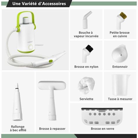 10 accessoires, nettoyeur vapeur à main 1000 W, nettoyage multi-surfaces, réservoir 300 ml, vapeur jusqu'à 95 °C (1/5)