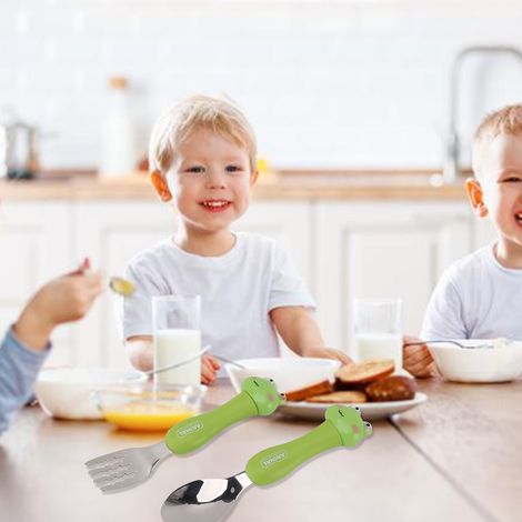 Kinderbesteckset aus Edelstahl 304, Gabel und Löffel mit Tiermotiven, Frosch, zweiteiliges Set (1/5)