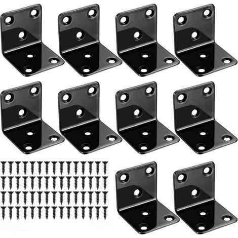 10 PcsEquerre Metal, Equerre Fixation Charge Lourde, Connecteur Bois équerre de Fixation à 90 Degrés, Equerre d'Assemblage Renforcée Métal, Équerre de Coin pour Bois de Meubles(40 x 40 mm, Noire) (1/5)