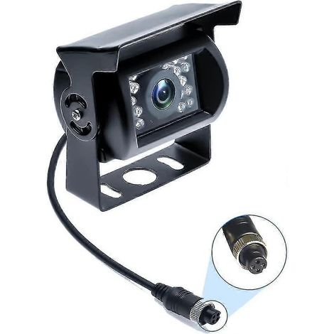 Caméra de recul avec connecteur 4 broches, 12 V/24 V, étanche, vision nocturne, pour voiture, bus, camion, caravane, camping-car (sans ligne de distance). (1/5)