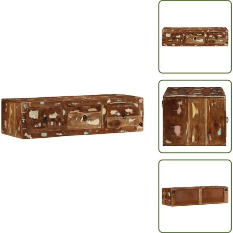 The Living Store Mobile TV a Parete 100x32x25 cm in Legno Massello di Recupero - Mobile TV