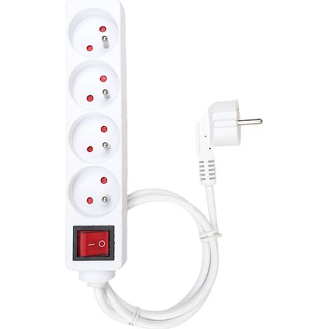 Multiprise 4 prises avec interrupteur (16 A, 2P+T) – Blanche – Multiprise aux normes européennes (1/4)