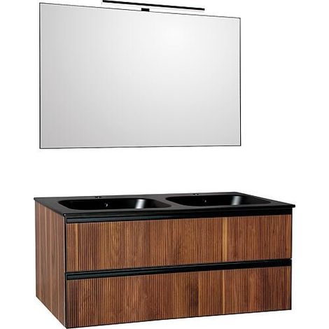 Kits de meubles de salle de bains Benaro m. Miroir, noyer, 2 tiroirs, largeur 1210mm (1/2)