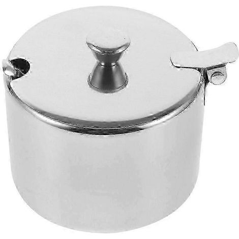Pot à sel compatible avec le plan de travail, pot à sucre avec couvercle, compatible avec la cuisine, en acier inoxydable, rond, 9,5 x 9,5 x 8 cm, 1 pièce (1/5)