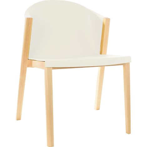 Esszimmer- oder Schreibtischstuhl Pärumm Juansan 61×87,5×78,5 cm Buchenholz  Rückenlehne und Sitzfläche weißes Polycarbonat  Stapelbar