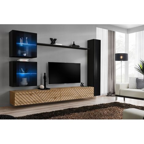 Ensemble de 6 meubles muraux "Switch XVIII" pour TV en bois - Beige et Noir - L 280 x H 180 x P 40 cm - Livraison gratuite