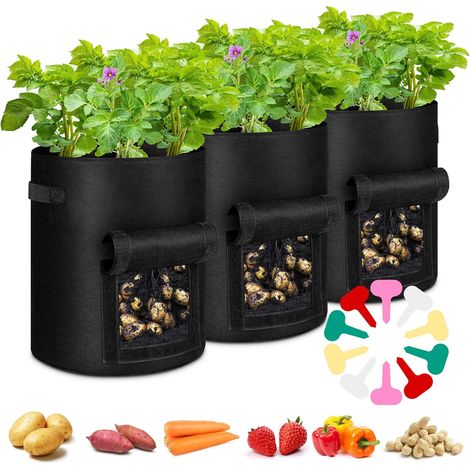 Sacs de culture pour pommes de terre (lot de 3), 7 gallons (26,5 litres), en non-tissé, pour la culture de pommes de terre, tomates, fraises et autres légumes.