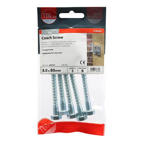 TIMCO Coach Screws Hex Head Silver - 8.0 x 80