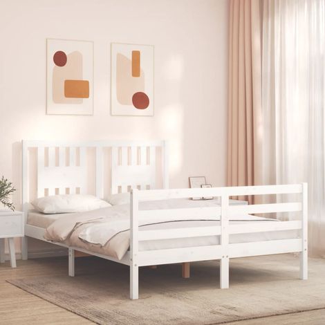 Bed Frame without Mattress White 140x190 cm Solid Wood vidaXL (1/5)