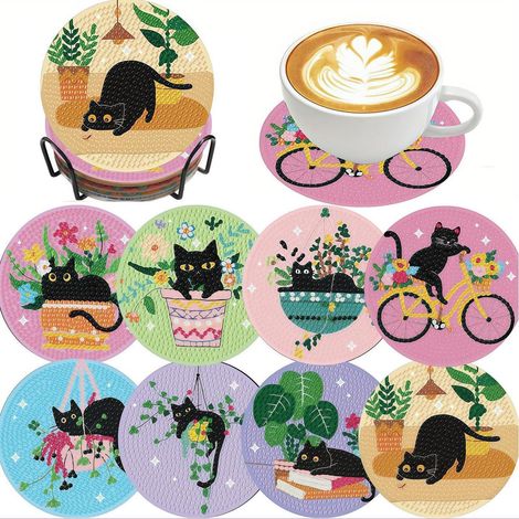 Diamond Painting Untersetzer 8er Set Katzenmotiv DIY Bastelset für Erwachsene
