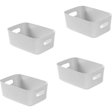Lot de 4 Panier de Rangement en Plastique Gris, Panier Plastique Rangement, Panier en Plastique avec Anse, 20.5x14.5 x7.5cm (1/4)