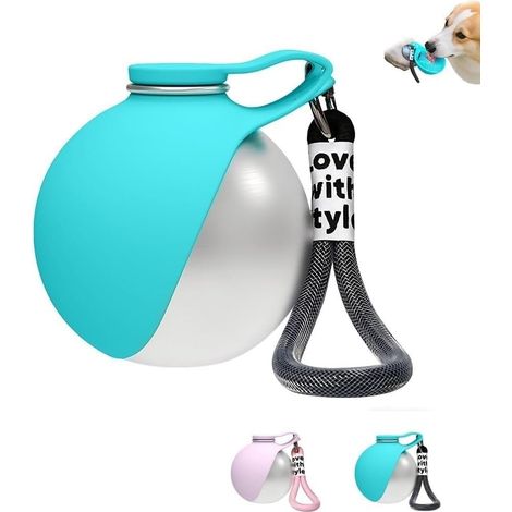 Bouteille d'eau Portable 2 en 1 pour Petits Chiens, Bouteille de Voyage Anti-Fuite de 285 ML avec Bol en Acier Inoxydable et en Silicone, pour la Marche, la randonnée en Plein air (1/5)